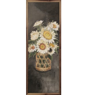 Sunflowers In Rattan Black Panel By Julia Purinton